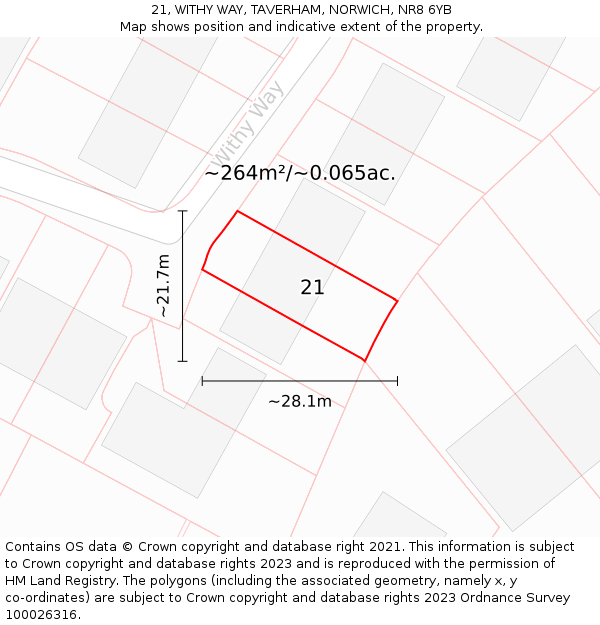 21, WITHY WAY, TAVERHAM, NORWICH, NR8 6YB: Plot and title map