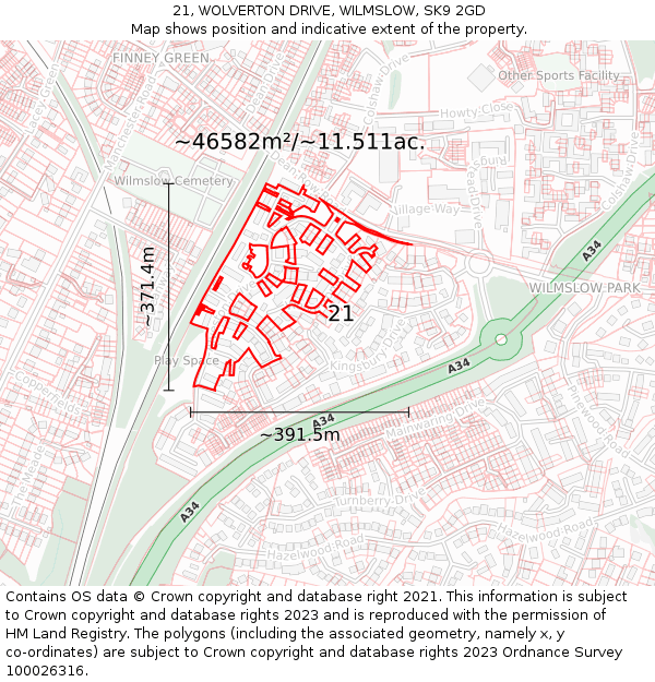 21, WOLVERTON DRIVE, WILMSLOW, SK9 2GD: Plot and title map