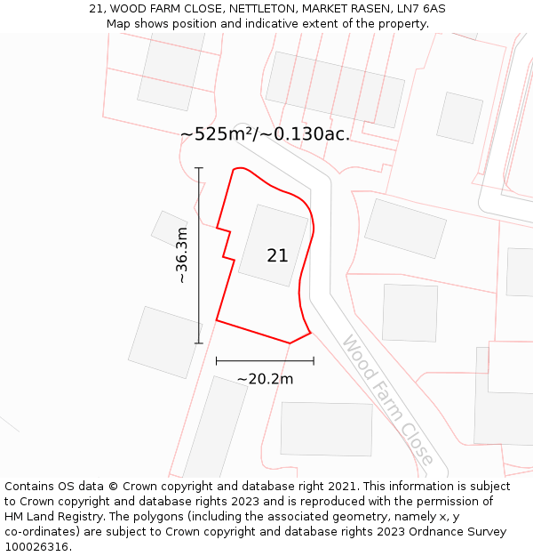 21, WOOD FARM CLOSE, NETTLETON, MARKET RASEN, LN7 6AS: Plot and title map