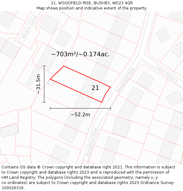 21, WOODFIELD RISE, BUSHEY, WD23 4QR: Plot and title map