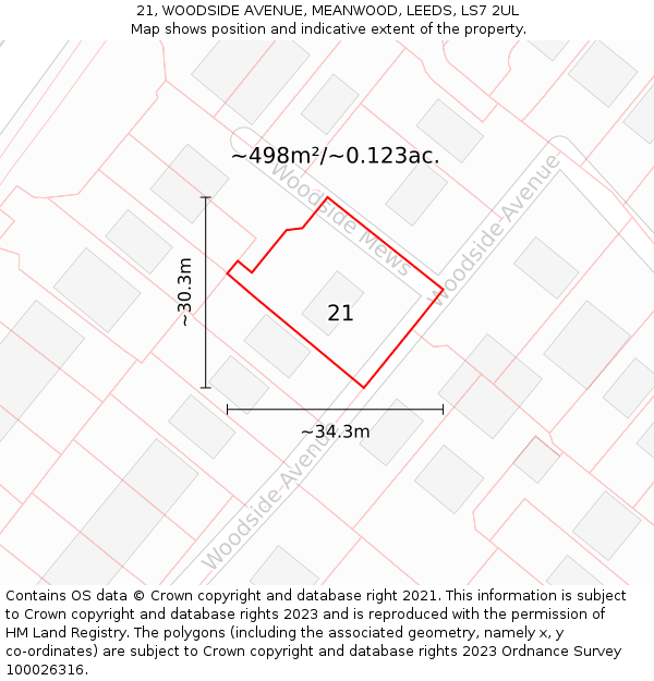 21, WOODSIDE AVENUE, MEANWOOD, LEEDS, LS7 2UL: Plot and title map
