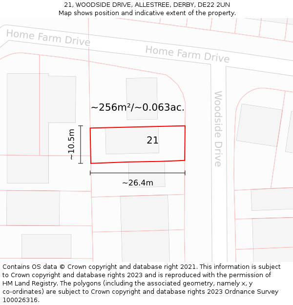 21, WOODSIDE DRIVE, ALLESTREE, DERBY, DE22 2UN: Plot and title map