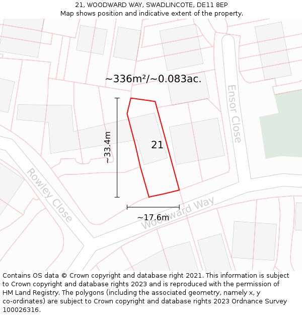21, WOODWARD WAY, SWADLINCOTE, DE11 8EP: Plot and title map