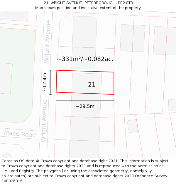 21, WRIGHT AVENUE, PETERBOROUGH, PE2 8TR: Plot and title map