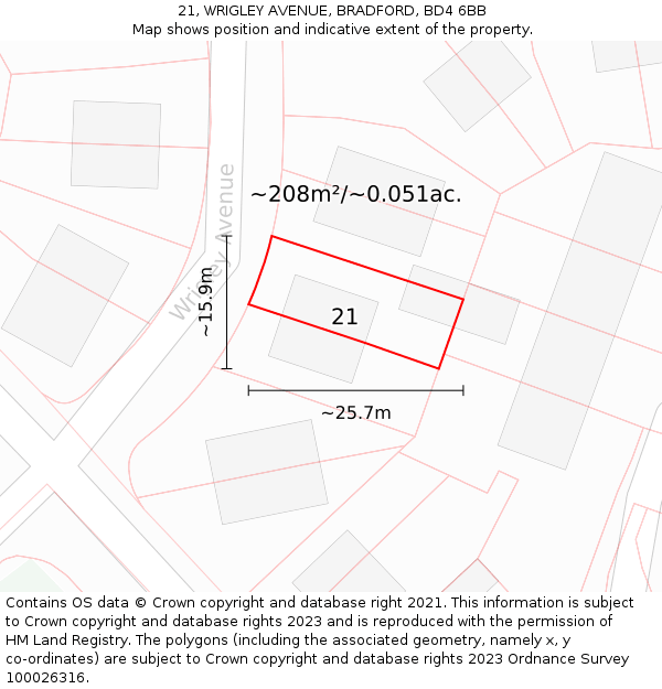 21, WRIGLEY AVENUE, BRADFORD, BD4 6BB: Plot and title map