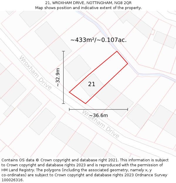 21, WROXHAM DRIVE, NOTTINGHAM, NG8 2QR: Plot and title map