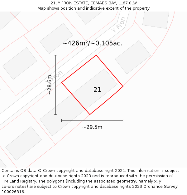 21, Y FRON ESTATE, CEMAES BAY, LL67 0LW: Plot and title map