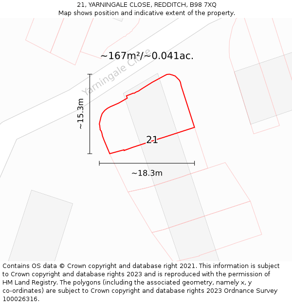 21, YARNINGALE CLOSE, REDDITCH, B98 7XQ: Plot and title map