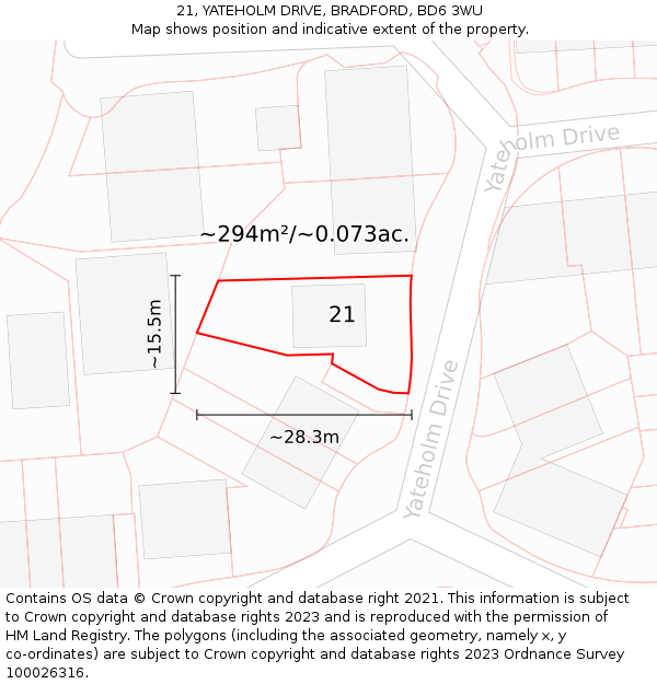 21, YATEHOLM DRIVE, BRADFORD, BD6 3WU: Plot and title map