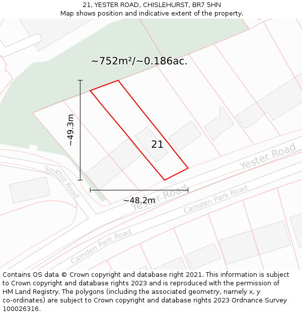 21, YESTER ROAD, CHISLEHURST, BR7 5HN: Plot and title map