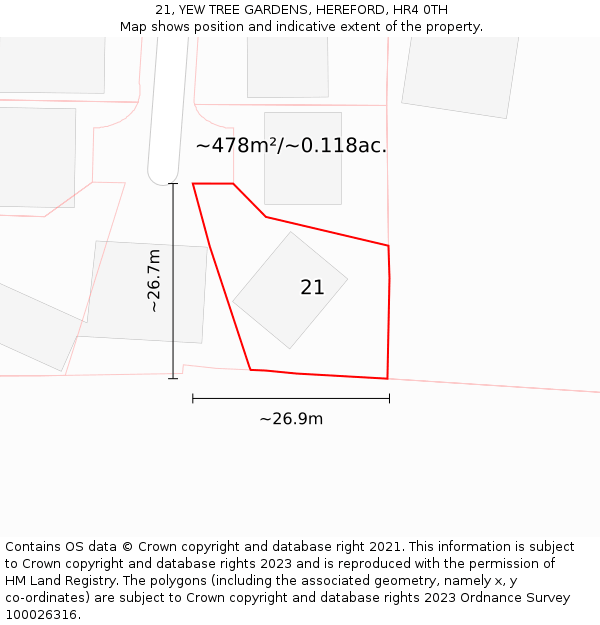 21, YEW TREE GARDENS, HEREFORD, HR4 0TH: Plot and title map