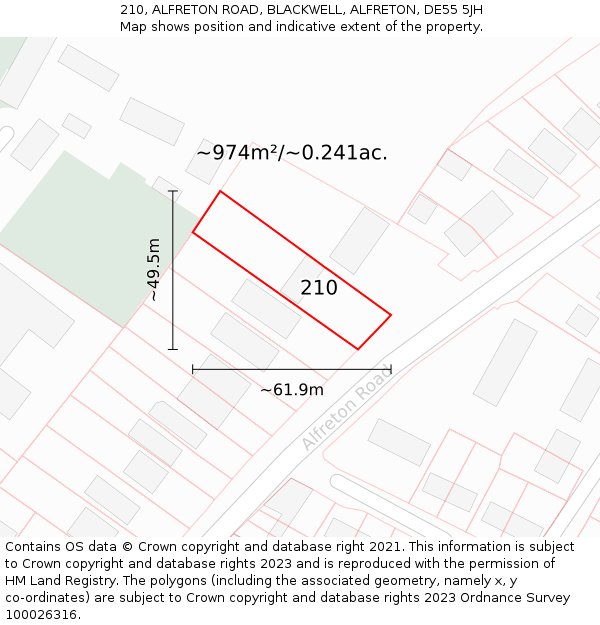 210, ALFRETON ROAD, BLACKWELL, ALFRETON, DE55 5JH: Plot and title map