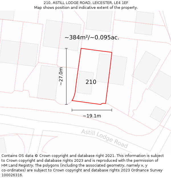 210, ASTILL LODGE ROAD, LEICESTER, LE4 1EF: Plot and title map