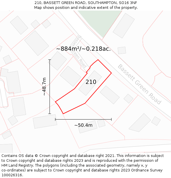 210, BASSETT GREEN ROAD, SOUTHAMPTON, SO16 3NF: Plot and title map