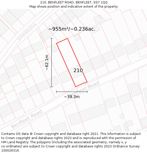 210, BENFLEET ROAD, BENFLEET, SS7 1QQ: Plot and title map