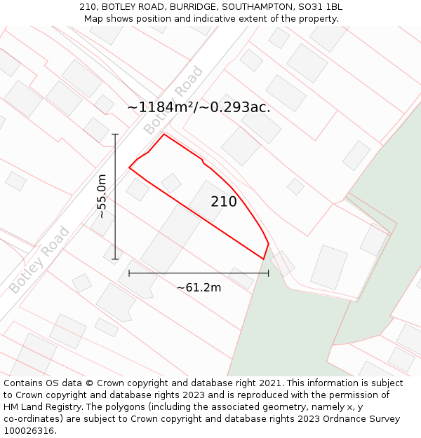 210, BOTLEY ROAD, BURRIDGE, SOUTHAMPTON, SO31 1BL: Plot and title map