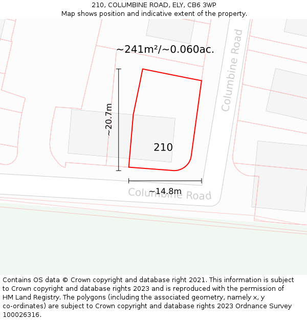 210, COLUMBINE ROAD, ELY, CB6 3WP: Plot and title map