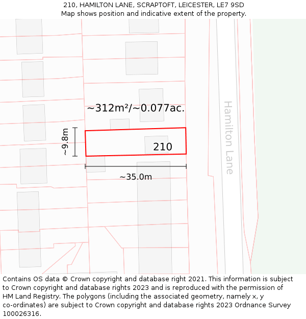 210, HAMILTON LANE, SCRAPTOFT, LEICESTER, LE7 9SD: Plot and title map