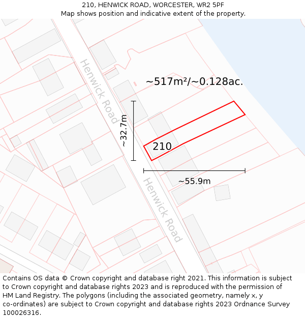 210, HENWICK ROAD, WORCESTER, WR2 5PF: Plot and title map