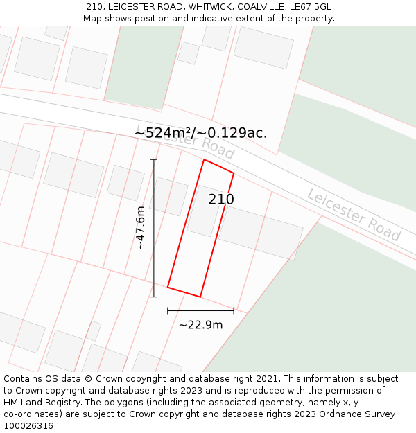 210, LEICESTER ROAD, WHITWICK, COALVILLE, LE67 5GL: Plot and title map