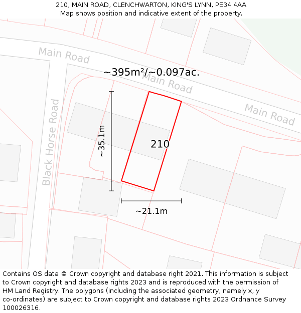 210, MAIN ROAD, CLENCHWARTON, KING'S LYNN, PE34 4AA: Plot and title map