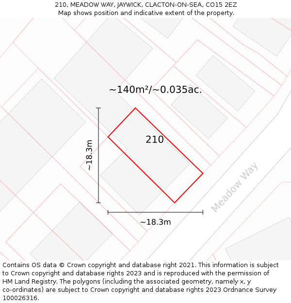 210, MEADOW WAY, JAYWICK, CLACTON-ON-SEA, CO15 2EZ: Plot and title map