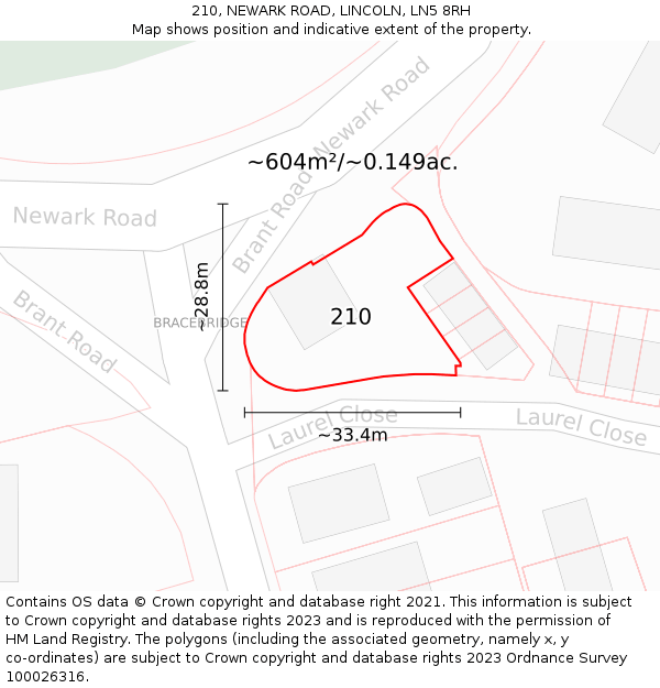 210, NEWARK ROAD, LINCOLN, LN5 8RH: Plot and title map
