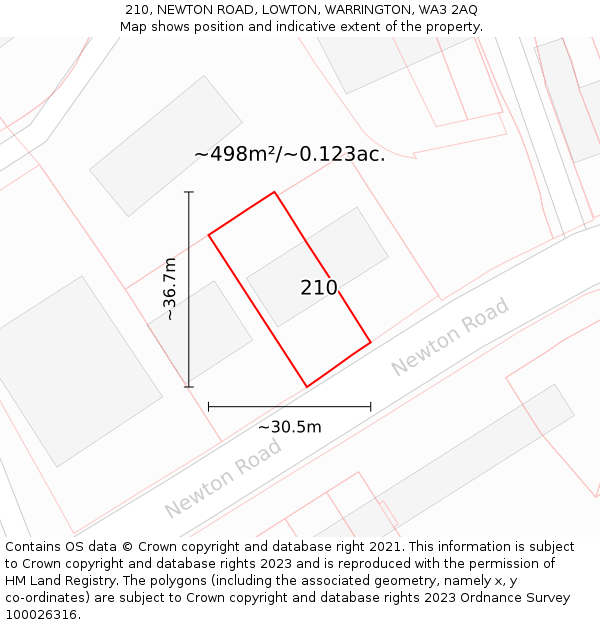210, NEWTON ROAD, LOWTON, WARRINGTON, WA3 2AQ: Plot and title map