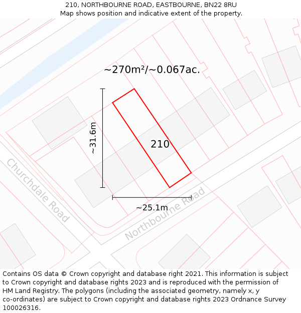 210, NORTHBOURNE ROAD, EASTBOURNE, BN22 8RU: Plot and title map