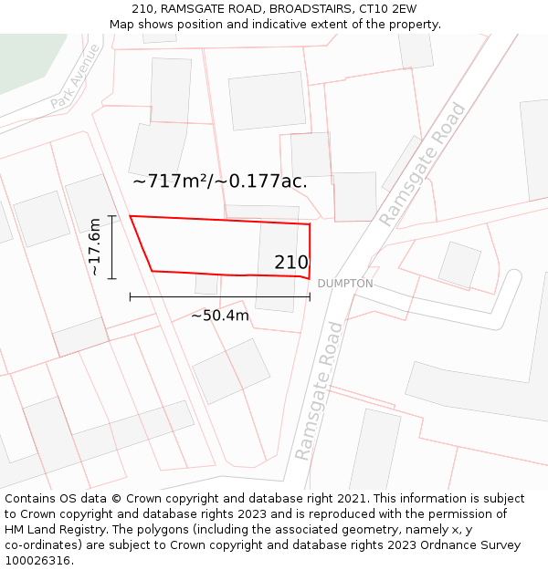 210, RAMSGATE ROAD, BROADSTAIRS, CT10 2EW: Plot and title map