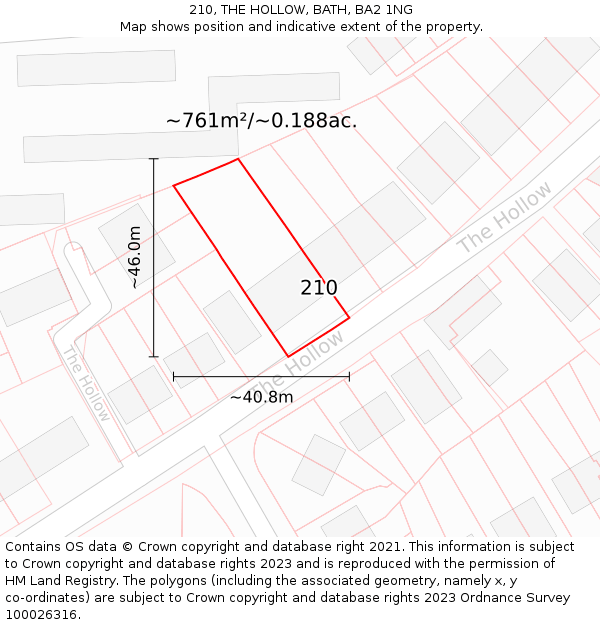 210, THE HOLLOW, BATH, BA2 1NG: Plot and title map