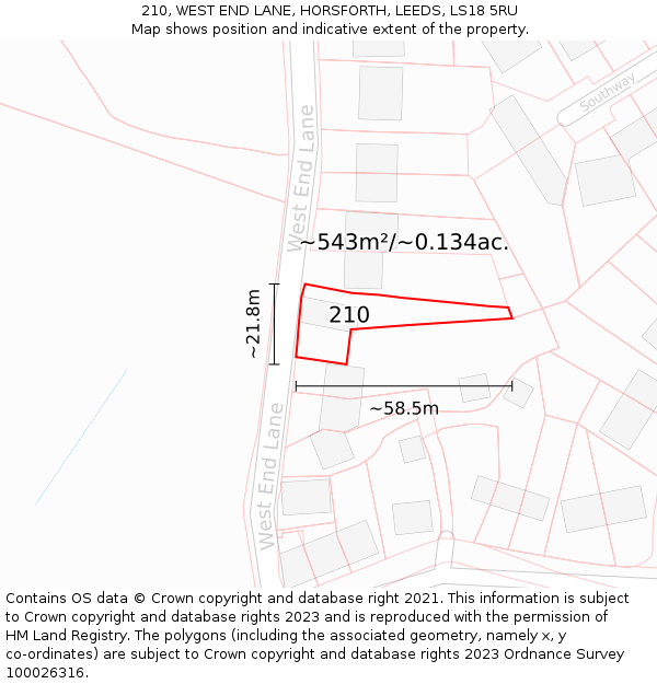 210, WEST END LANE, HORSFORTH, LEEDS, LS18 5RU: Plot and title map