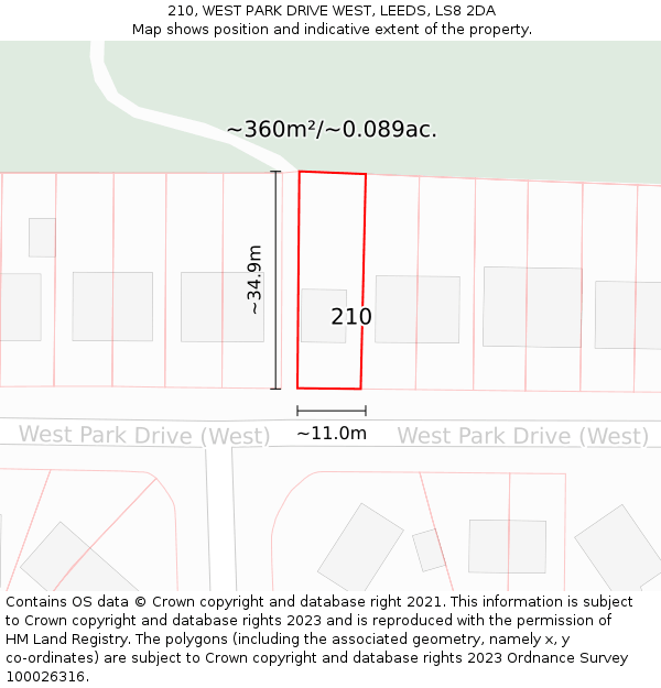 210, WEST PARK DRIVE WEST, LEEDS, LS8 2DA: Plot and title map