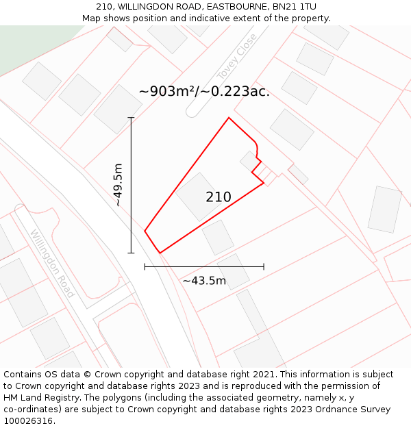 210, WILLINGDON ROAD, EASTBOURNE, BN21 1TU: Plot and title map