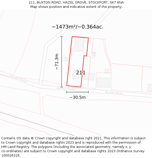 211, BUXTON ROAD, HAZEL GROVE, STOCKPORT, SK7 6NA: Plot and title map