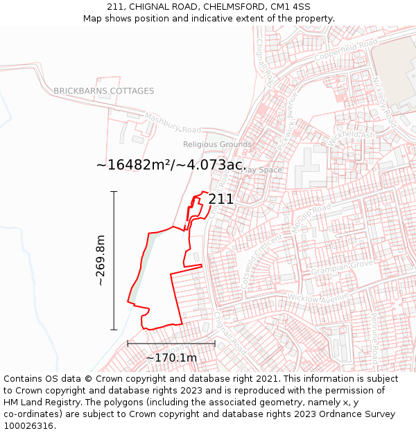 211, CHIGNAL ROAD, CHELMSFORD, CM1 4SS: Plot and title map