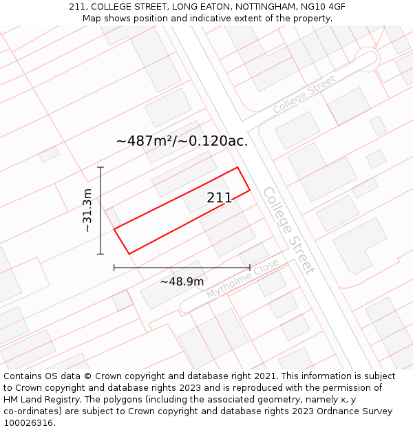 211, COLLEGE STREET, LONG EATON, NOTTINGHAM, NG10 4GF: Plot and title map