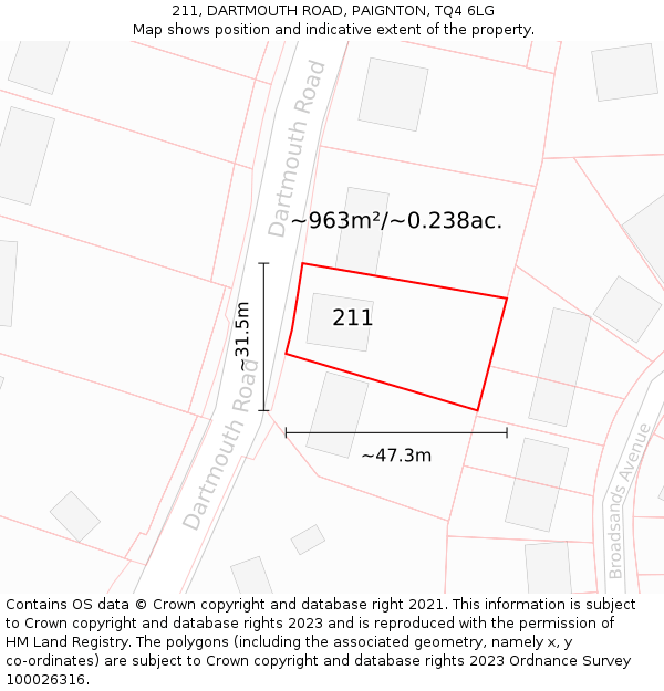 211, DARTMOUTH ROAD, PAIGNTON, TQ4 6LG: Plot and title map