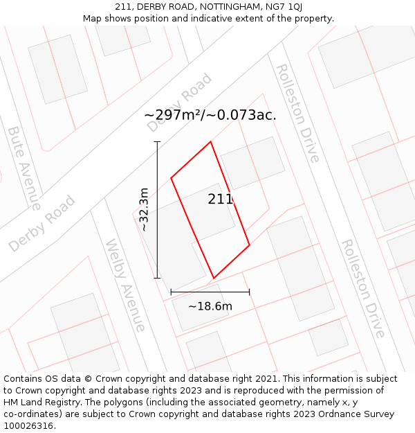 211, DERBY ROAD, NOTTINGHAM, NG7 1QJ: Plot and title map