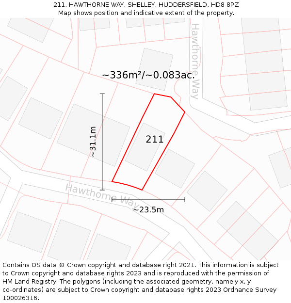 211, HAWTHORNE WAY, SHELLEY, HUDDERSFIELD, HD8 8PZ: Plot and title map