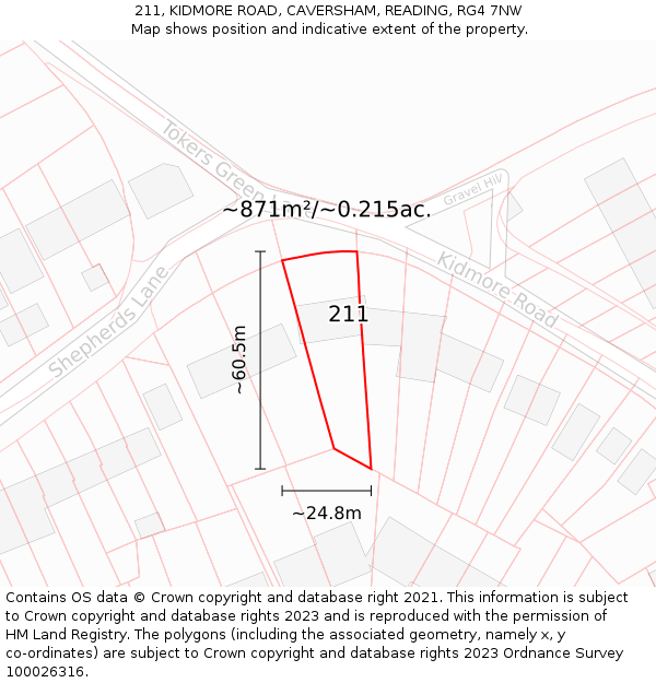 211, KIDMORE ROAD, CAVERSHAM, READING, RG4 7NW: Plot and title map