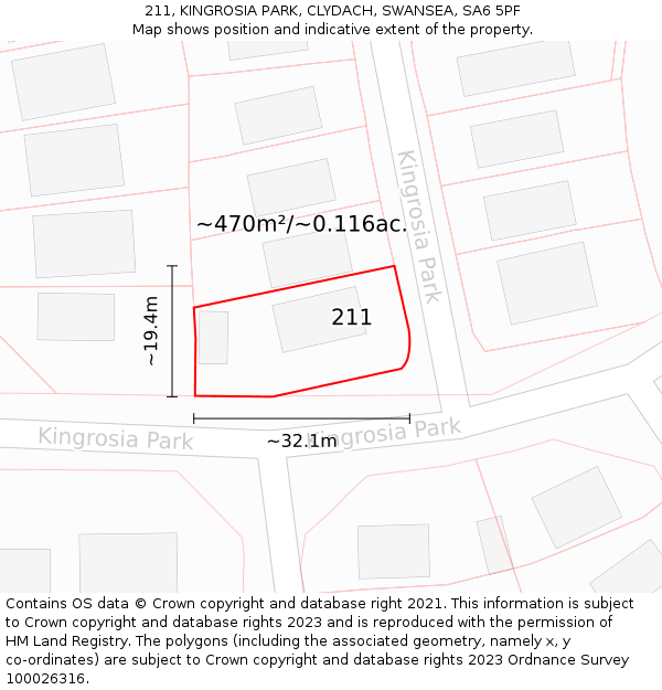 211, KINGROSIA PARK, CLYDACH, SWANSEA, SA6 5PF: Plot and title map