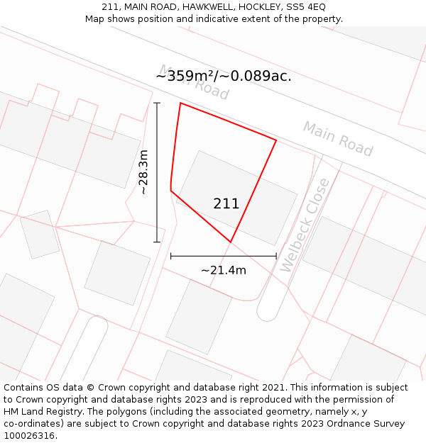 211, MAIN ROAD, HAWKWELL, HOCKLEY, SS5 4EQ: Plot and title map