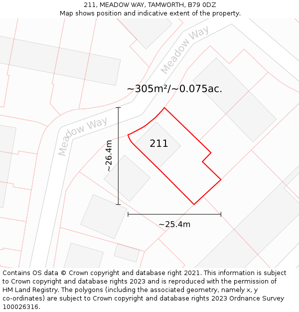 211, MEADOW WAY, TAMWORTH, B79 0DZ: Plot and title map