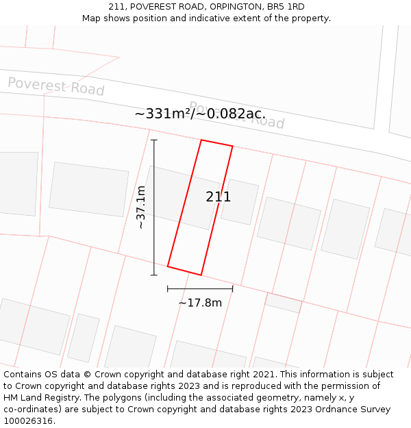 211, POVEREST ROAD, ORPINGTON, BR5 1RD: Plot and title map