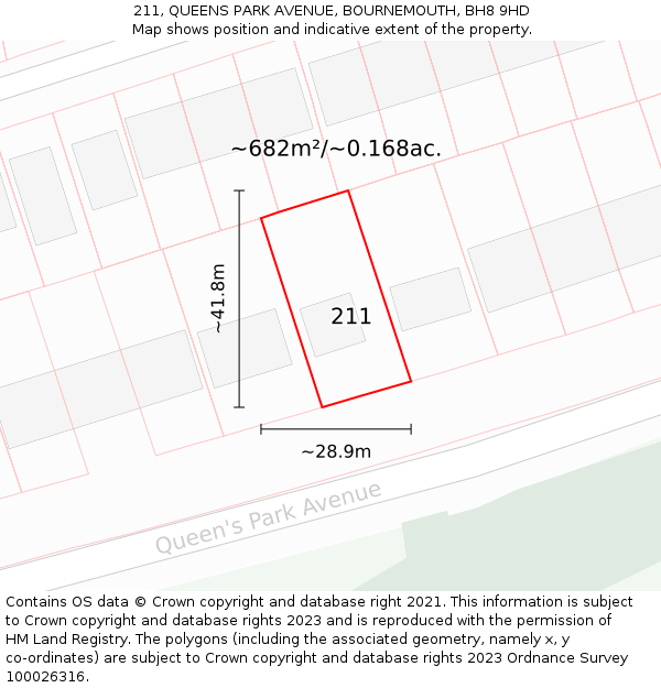 211, QUEENS PARK AVENUE, BOURNEMOUTH, BH8 9HD: Plot and title map