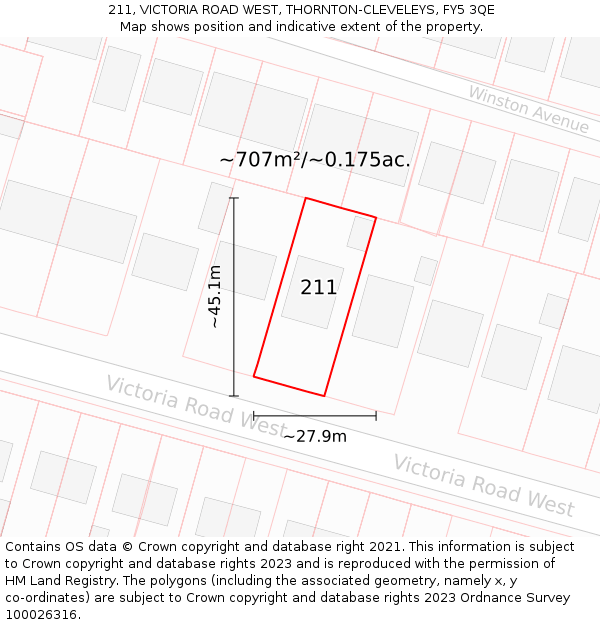 211, VICTORIA ROAD WEST, THORNTON-CLEVELEYS, FY5 3QE: Plot and title map