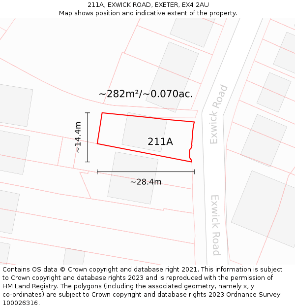 211A, EXWICK ROAD, EXETER, EX4 2AU: Plot and title map