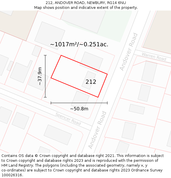 212, ANDOVER ROAD, NEWBURY, RG14 6NU: Plot and title map
