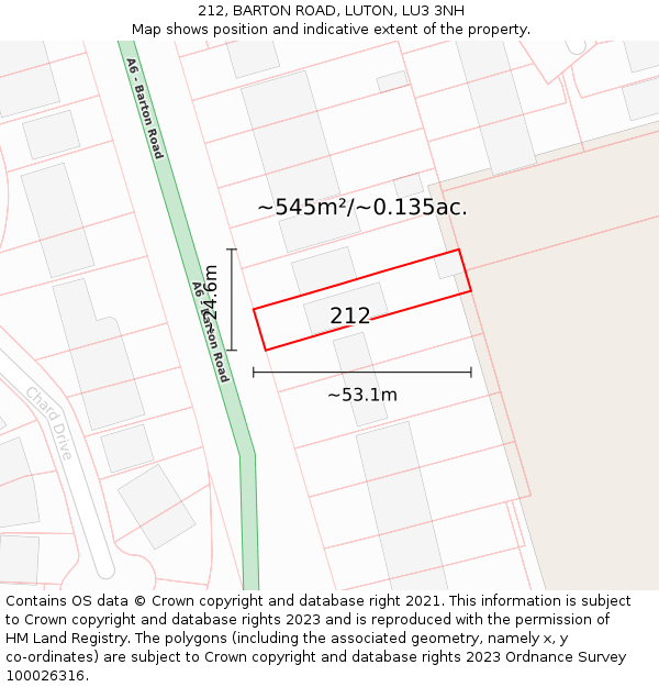 212, BARTON ROAD, LUTON, LU3 3NH: Plot and title map